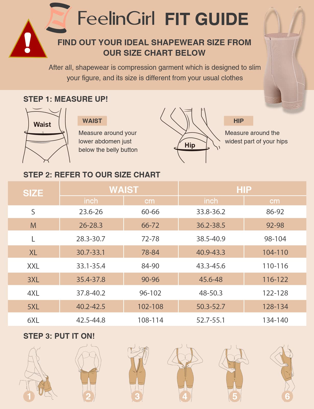 FeelinGirl Women's Shapewear Panty with Tummy Control Effect Shapes instantly and Tightens effectively, XL (EU 46-48), Beige with Zipper