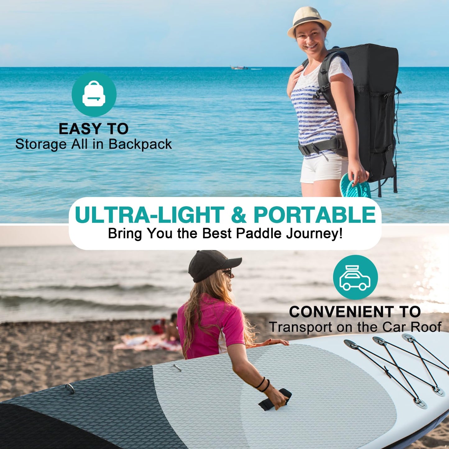 Stand Up Paddle Board with seat, Inflatable SUP Board Surfboard, 440lbs capacity, Paddle board accessory for beginners, adults, kids (Black, 320 x 82 x 15 cm)