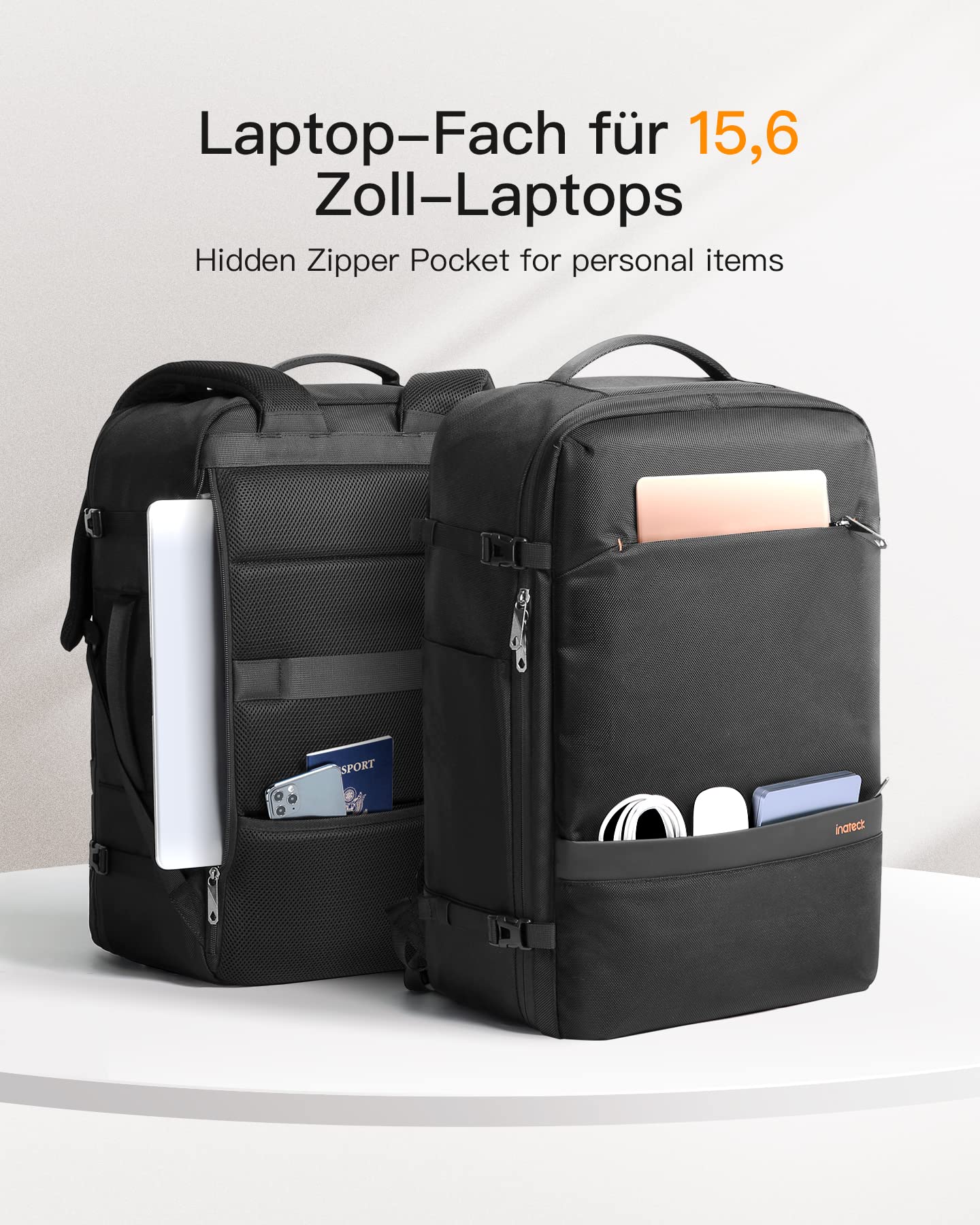 Inateck 42L super large carry-on travel backpack airplane laptop backpack for 15.6 inch notebooks, flight approved cabin backpack for weekend trips.