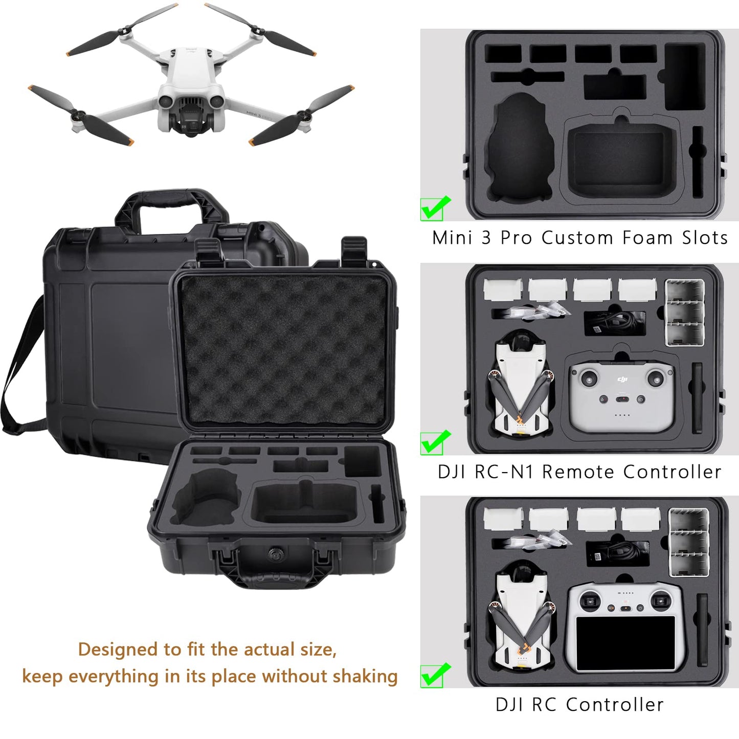 Professional Mini 3 Pro Case, Waterproof Hardshell Case for DJI Mini 3 Pro Drone and DJI RC/DJI RC N1 Remote Controller and Drone Accessories