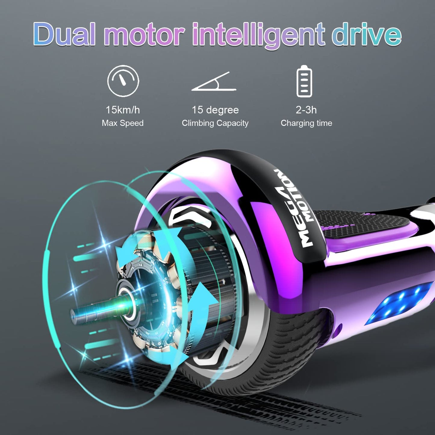 MEGA MOTION Hoverboard Kart, 6.5 inch Hoverboards with seat, equipped with Bluetooth speaker and LED lights, gift for adults and children.