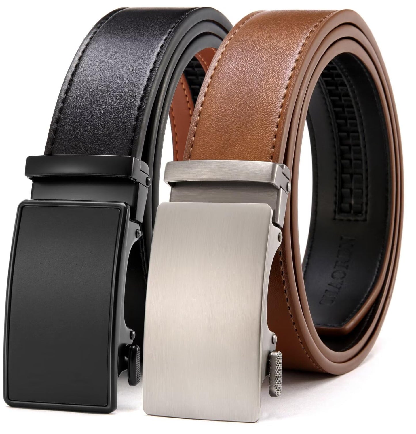 CHAOREN Men's Belt 2-Pack, 35mm Automatic Leather Belt with Ratchet - Customizable Fit, Perfect as a Gift