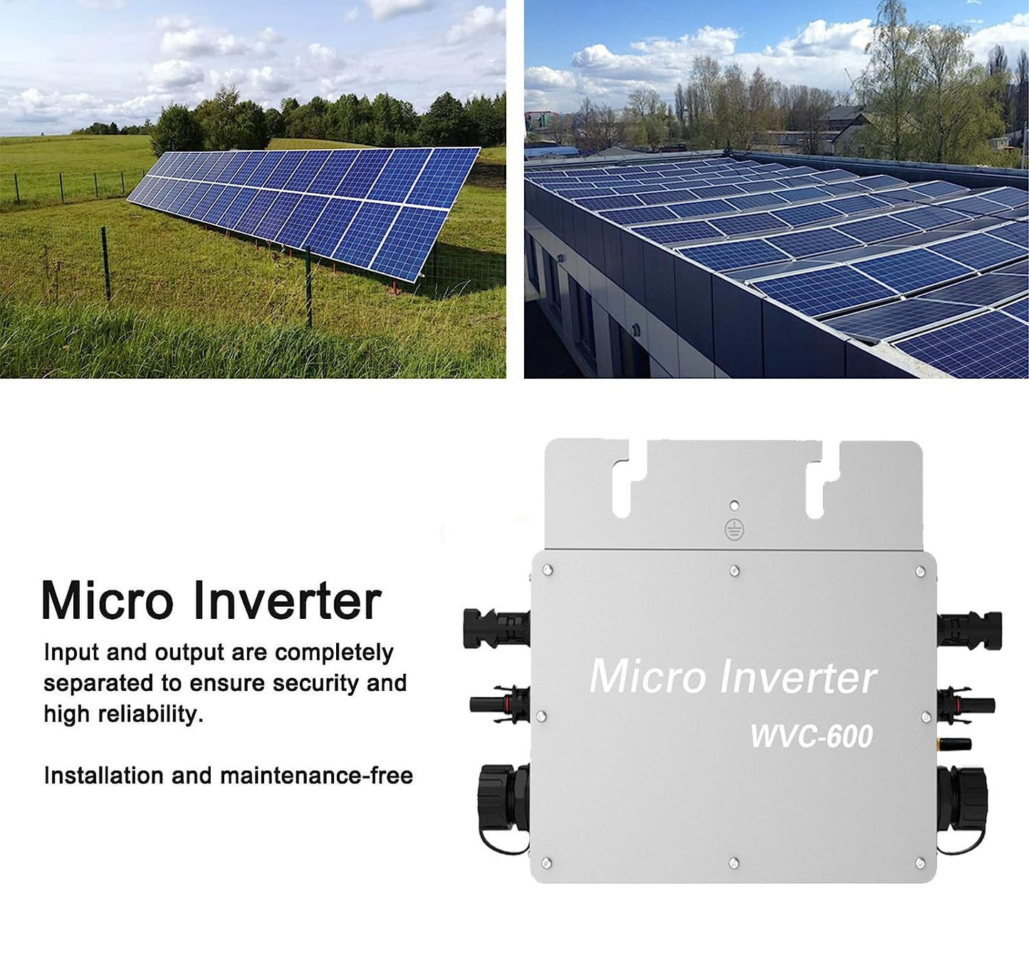 600W inverter balcony power plant, solar waterproof inverter, max PV input power 2 X 375 watts inverter solar with WLAN app for 2 solar panels, MPPT/IP65 waterproof 120-230V AC, silver.