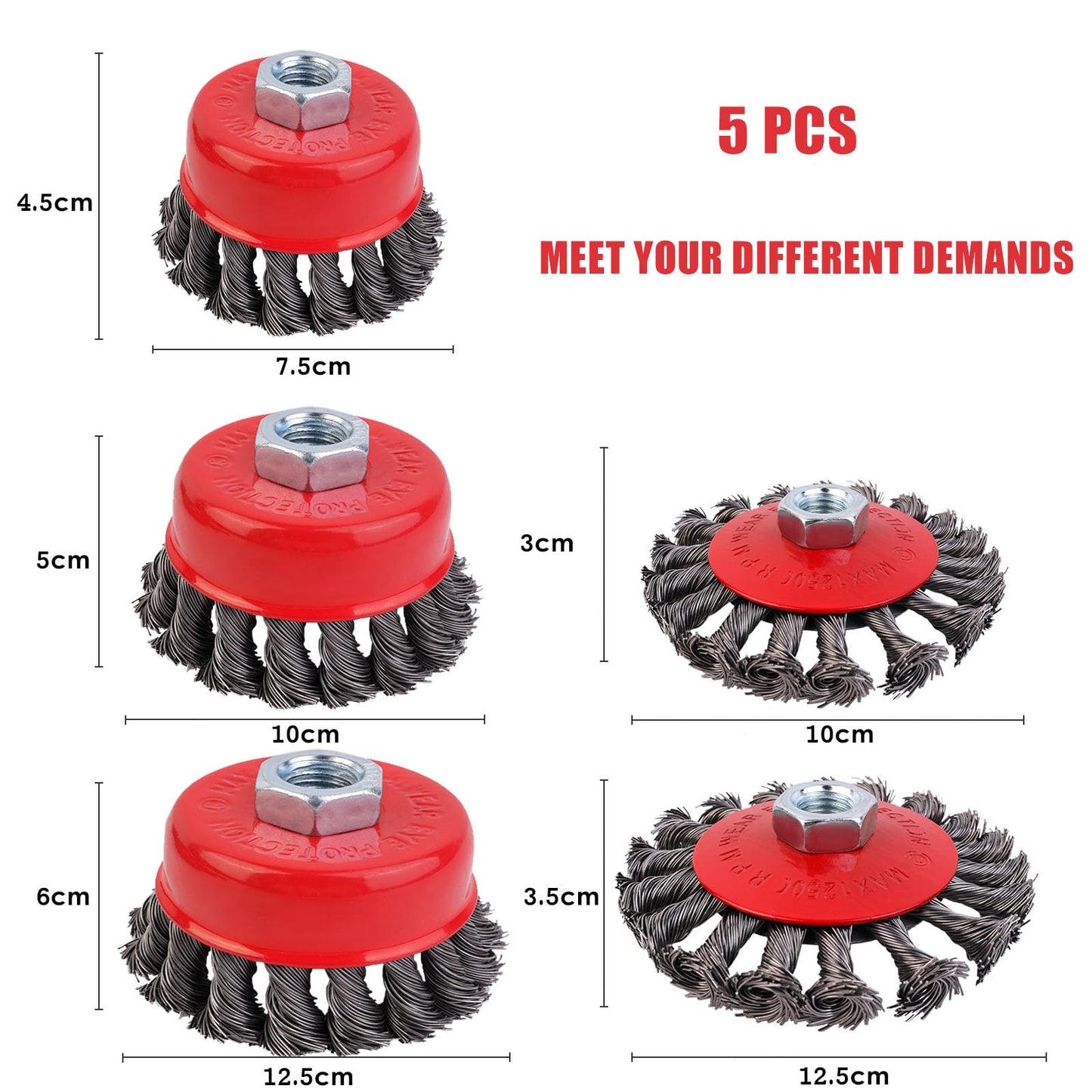 5 pieces Angle Grinder Wire Brush, 75/100/125mm Stainless Steel Wire Brush Flex, M14 Wire Brush Angle Grinder for Cleaning and Grinding