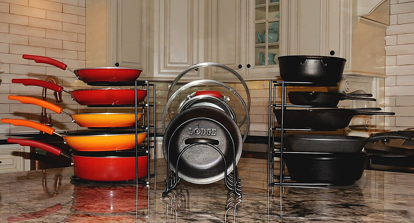 SASONCO Pan Organizer, Pot Organizer, sturdy 5-tier rack for cast iron pans, griddles, and flat pots, heavy-duty steel construction