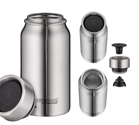 THERMOcafé by THERMOS TC DRINKING MUG stainless steel matt 0.35l, insulated stainless steel cup, travel coffee mug, leak-proof, keeps drinks hot for 8 hours and cold for 16 hours, dishwasher safe, BPA-free.