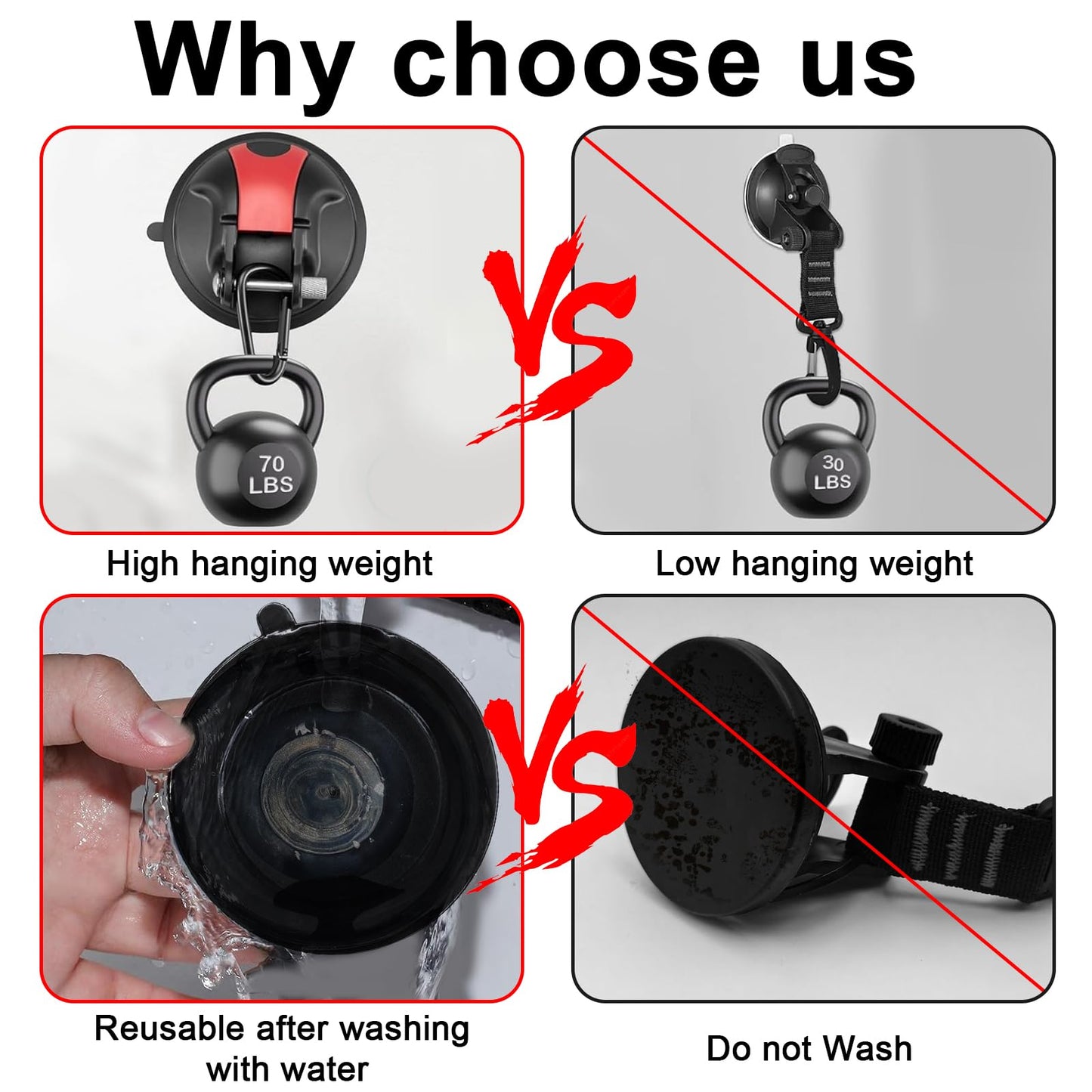 TYBYBB Suction Cup Hooks 4-Pack Camping Set, Extra Strong Suction Hooks, Suction Anchor, 35 KG Capacity, for Camping, Caravans, Awnings, RVs, Tiles, Cars, Glass