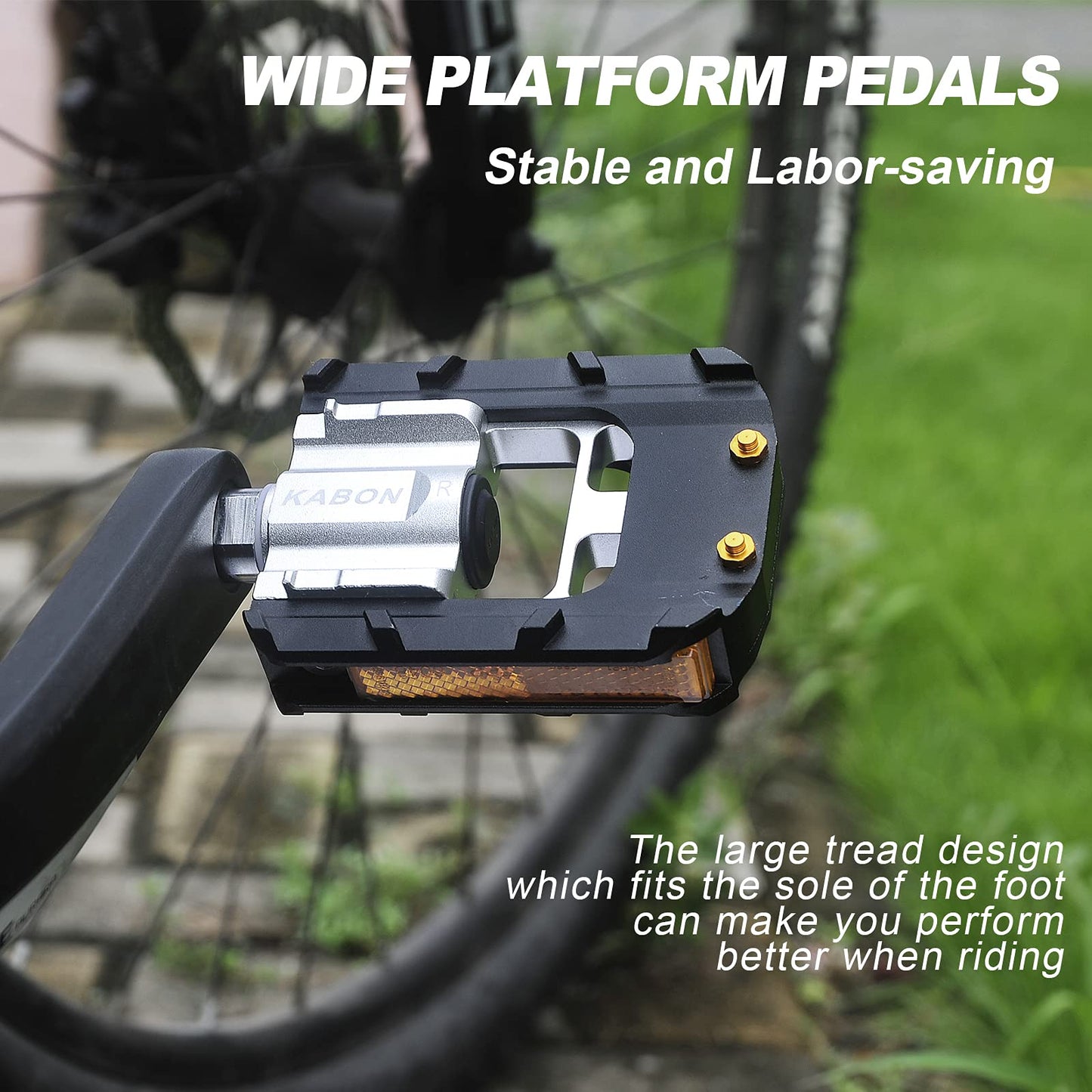 KABON foldable bike pedals anti-slip bike pedal set with reflectors waterproof bike pedals suitable for all bike types 9/16" (Black)