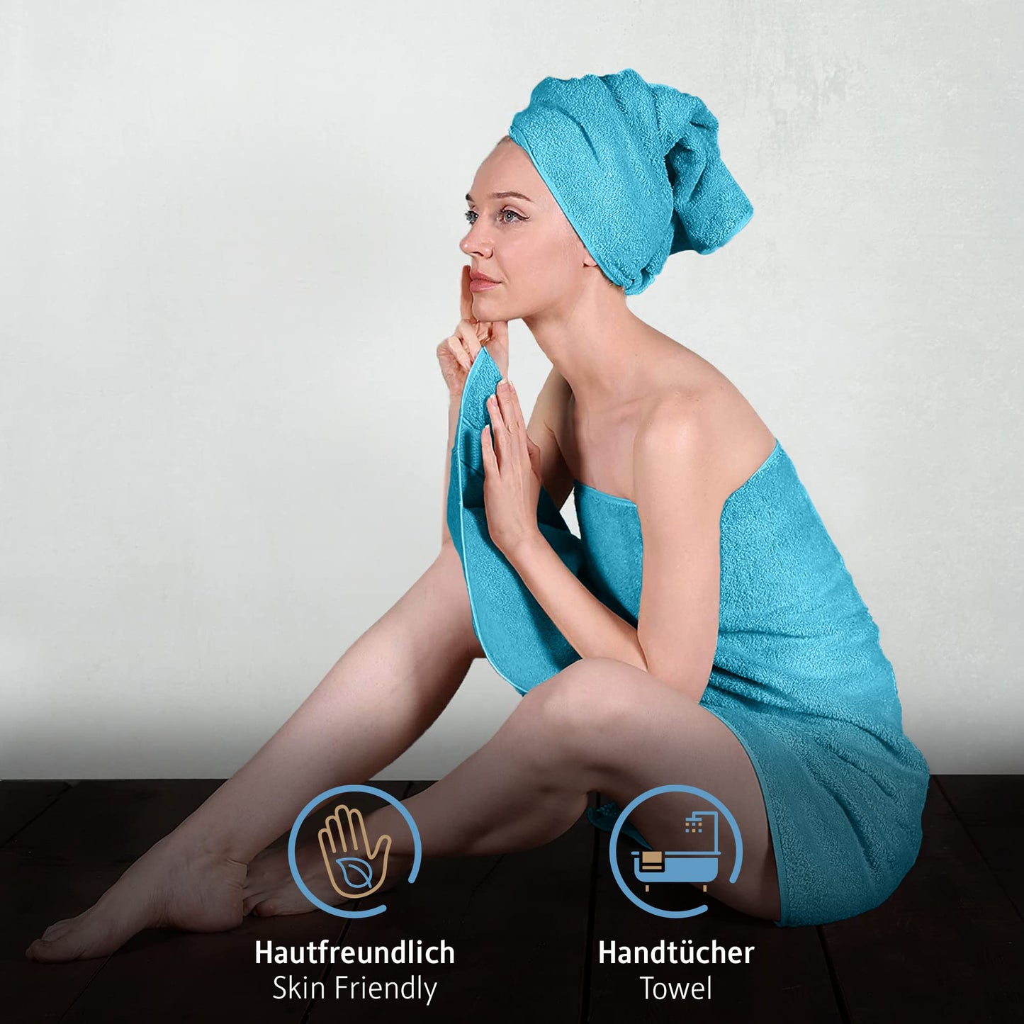 Comfortec 2-piece set bath towels, 70x140cm size, double pack, 100% cotton, towels, terry cloth, soft, absorbent, turquoise.