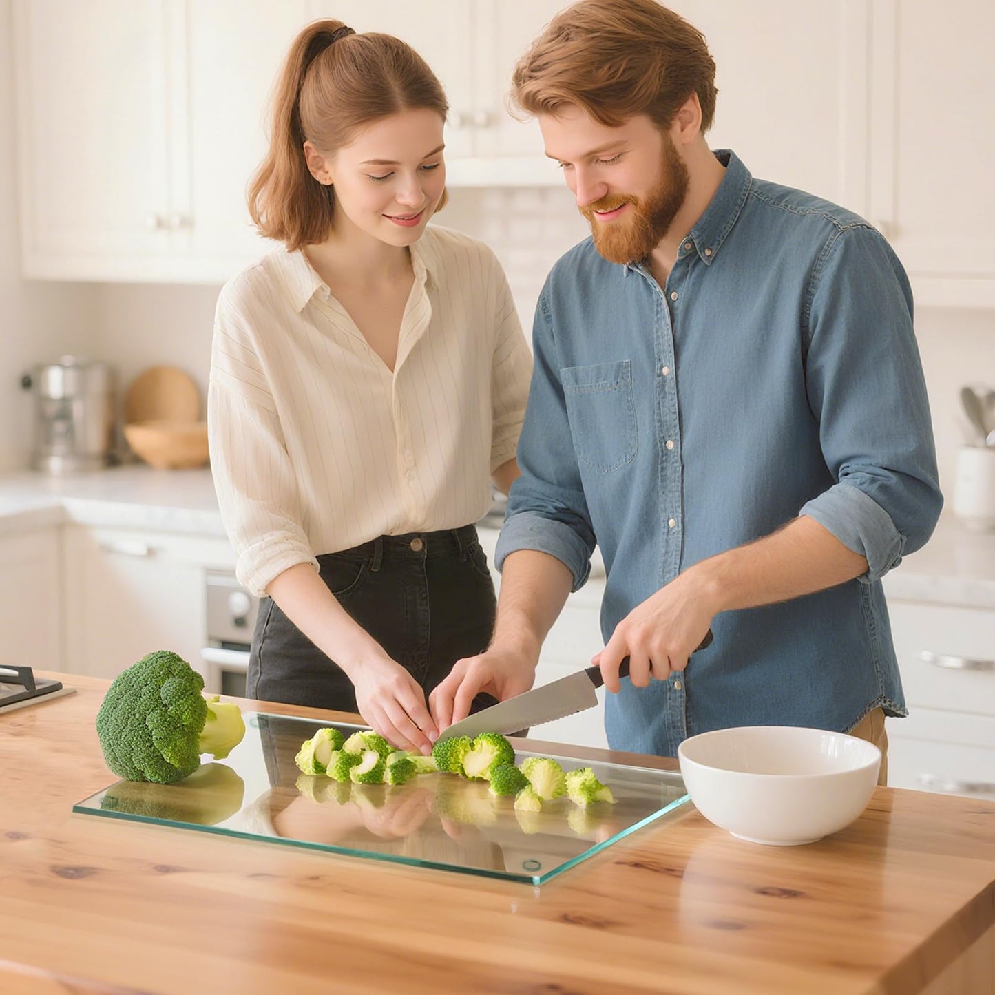 Hacaroa 4-Piece Tempered Glass Cutting Board Set with Rubber Feet, Rectangular Non-Slip Cutting Board, Durable Clear Glass Tray for Kitchen Countertop, Table, 2 Sizes