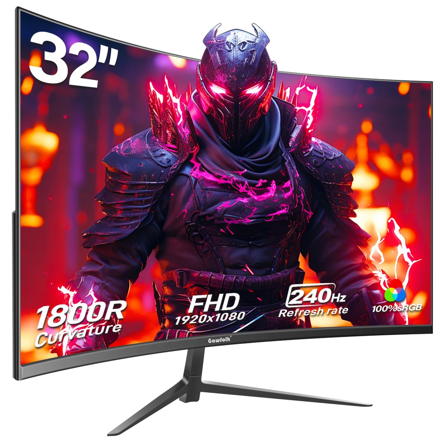 Gawfolk Gaming Monitor 32 Inch Curved, 240Hz PC Screen Full HD 1080P, Frameless 1800R Curved Computer Monitor supports VESA