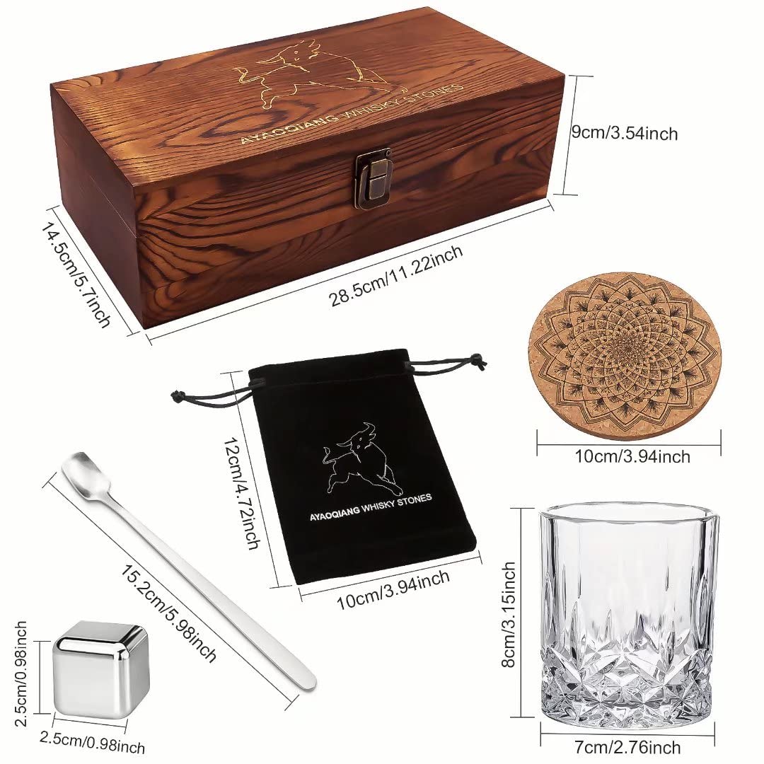 Whiskey Stones Gift Set - 6 Stainless Steel Whiskey Ice Cubes Reusable - Whiskey Rocks Cooling Stones, Special Gifts for Men - Whiskey Chillstone for Whiskey, Vodka, Gin, Wine & More.