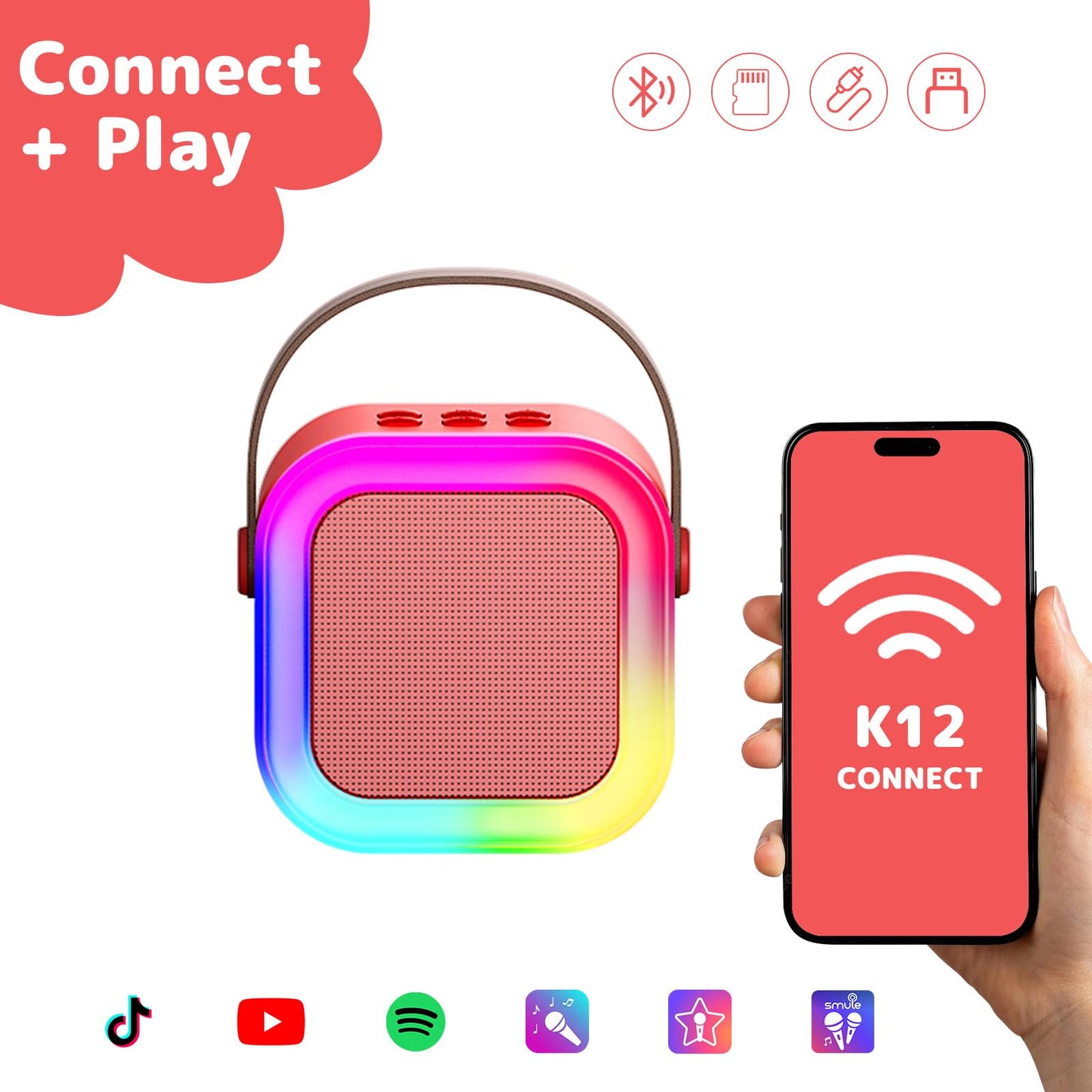 Fede Karaoke machine for kids and adults, mini karaoke machine with 2 microphones, portable Bluetooth speaker with voice effects & LED lights, gifts toys for girls and boys.