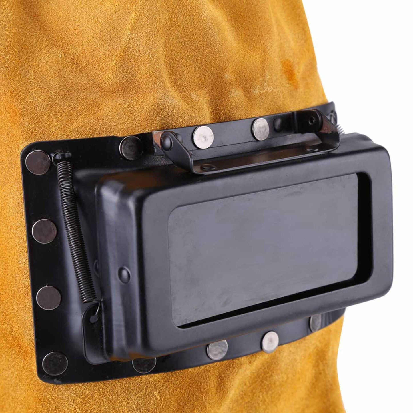 Leather welding helmet, breathable protective mask, welding helmet with safety glass.