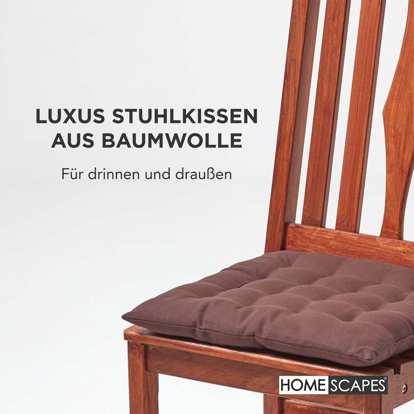 Homescapes 6-piece chair cushion set 40x40 cm brown - seat cushions for outdoor/indoor use with cotton cover, washable seat padding Oeko-TEX certified for dining, kitchen, and garden chairs.