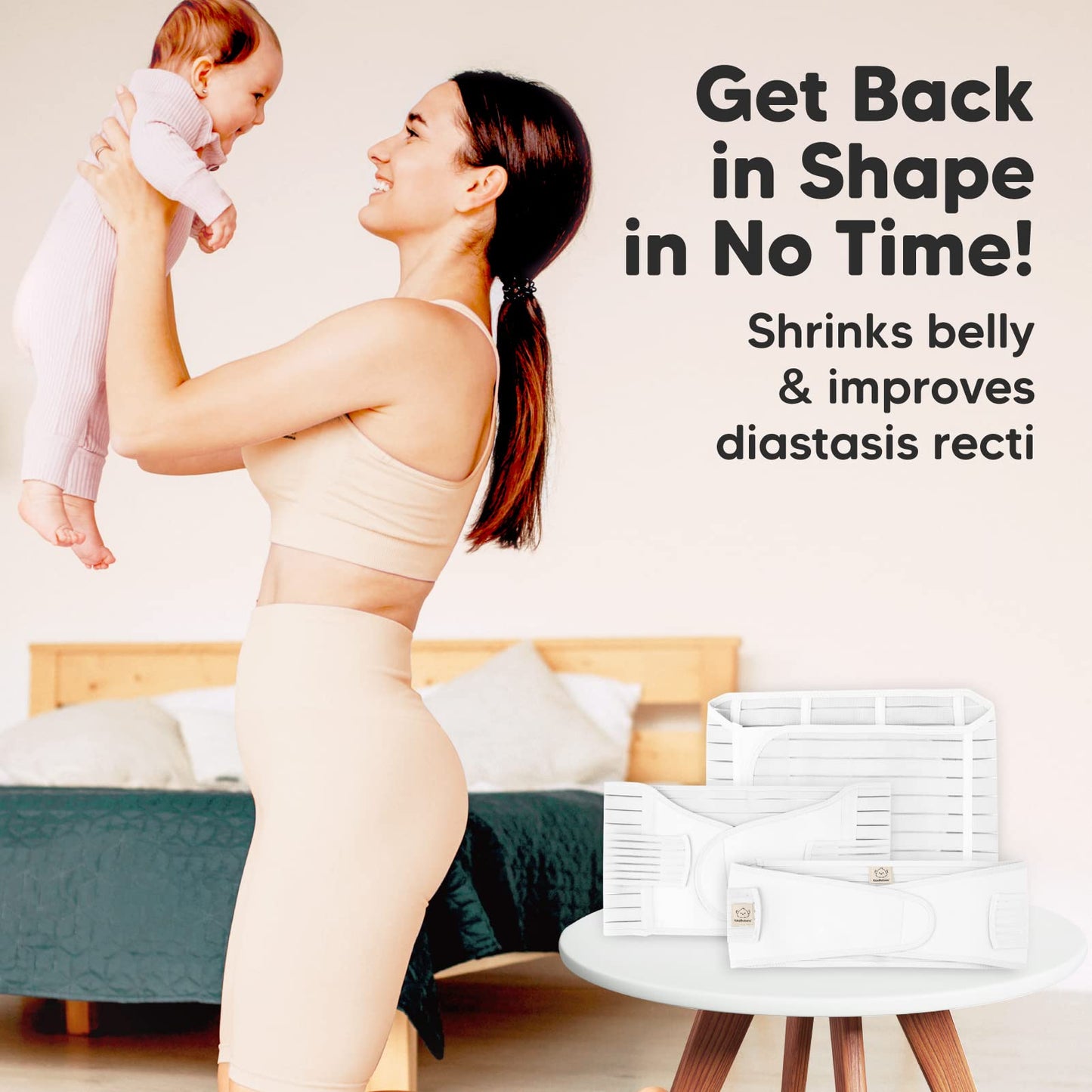 KeaBabies Revive 3 in 1 Postpartum Belt for Women - Belly Wrap After Birth C-Section, Postpartum Recovery Belt, Postpartum Belly Band, Pregnancy Belly Belt (Matte White, M/L)