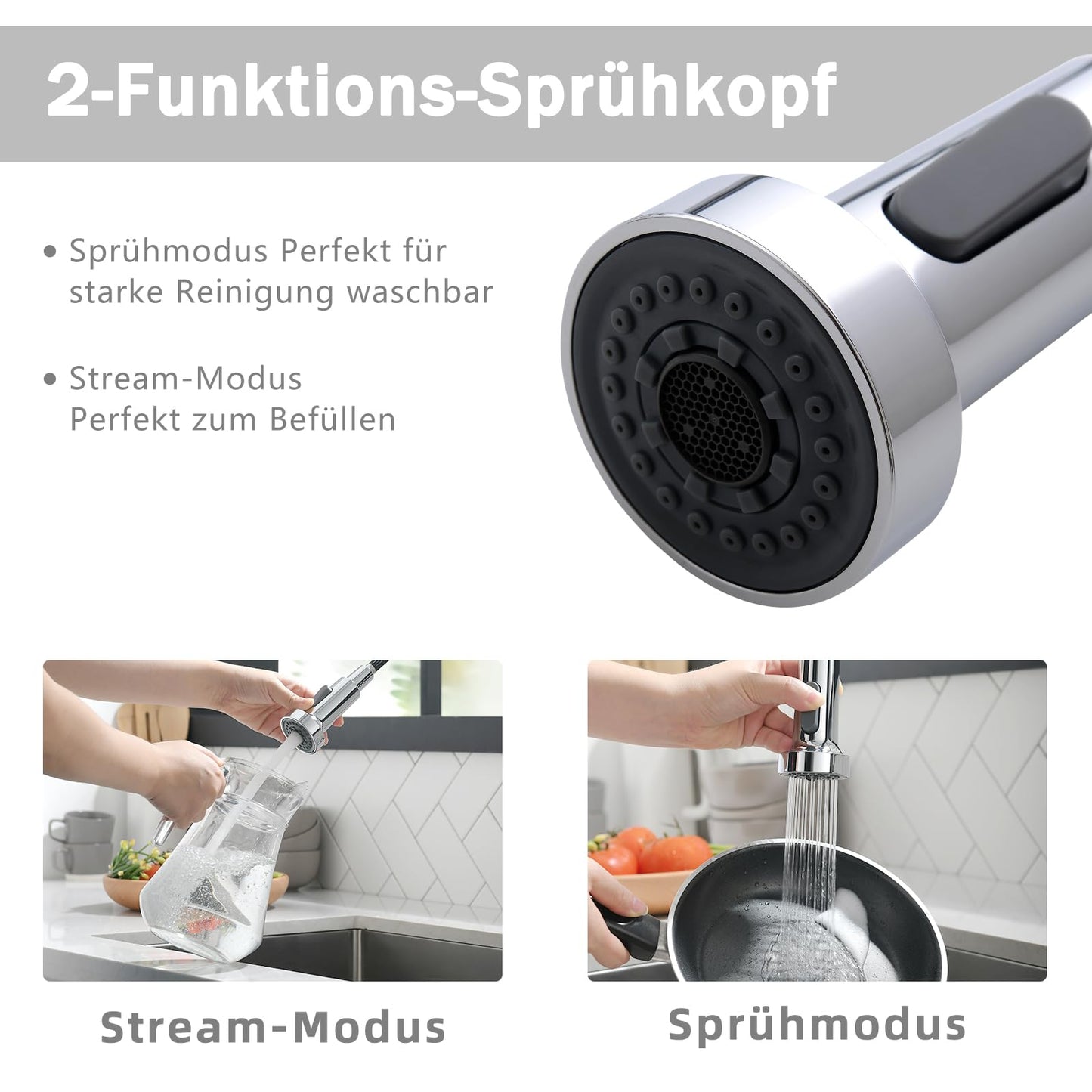 TIMACO kitchen faucet chrome with spiral spring, 360° swiveling sink faucets with two outlets - high pressure.