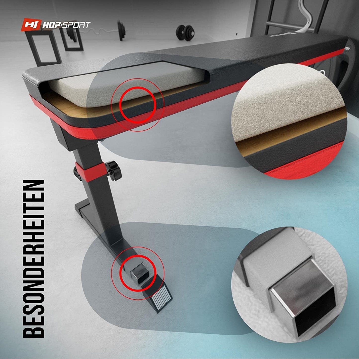 Hop-Sport Folding Adjustable Weight Bench - Home Workout Bench, Fitness Equipment for Strength Training & Bench Press, supports up to 200 kg.