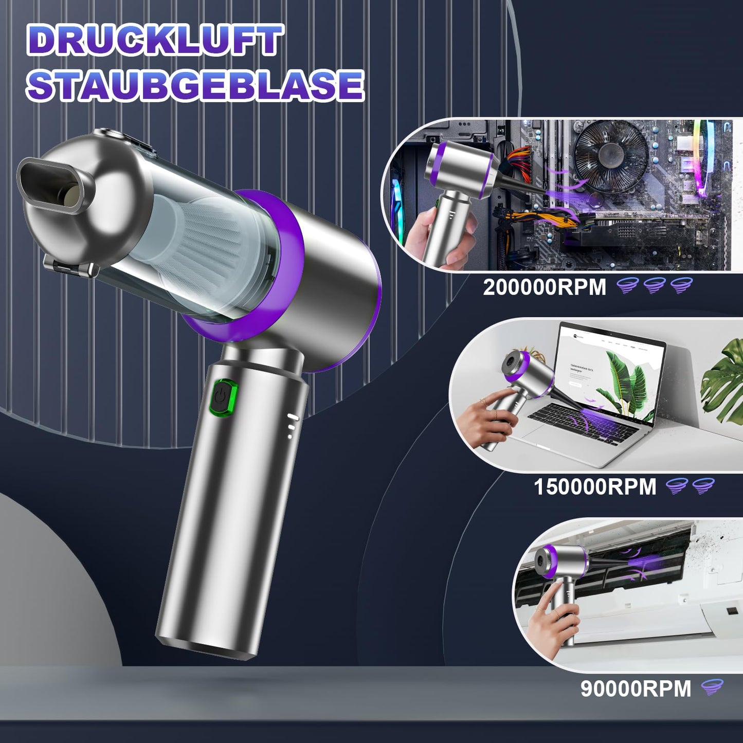 Handheld vacuum cleaner battery, 4-in-1 handheld vacuum cleaner, cordless handheld vacuum cleaner, 22000PA car vacuum cleaner battery winner, 3-speed 200000 RPM mini vacuum cleaner for car, kitchen, PC, sofa, office & pet hair cleaning.