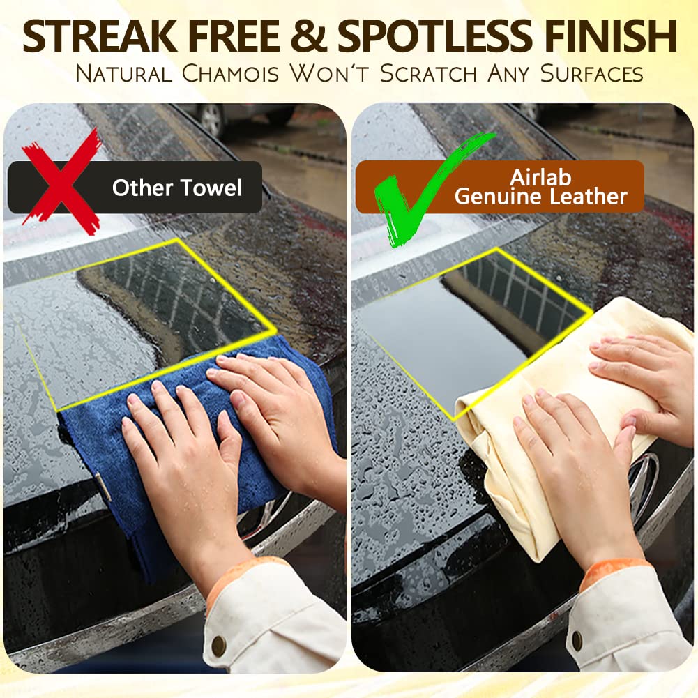 Airlab 2-piece window leather car cleaning cloth, car leather drying cloth window leather made of genuine leather for car motorcycle windows.