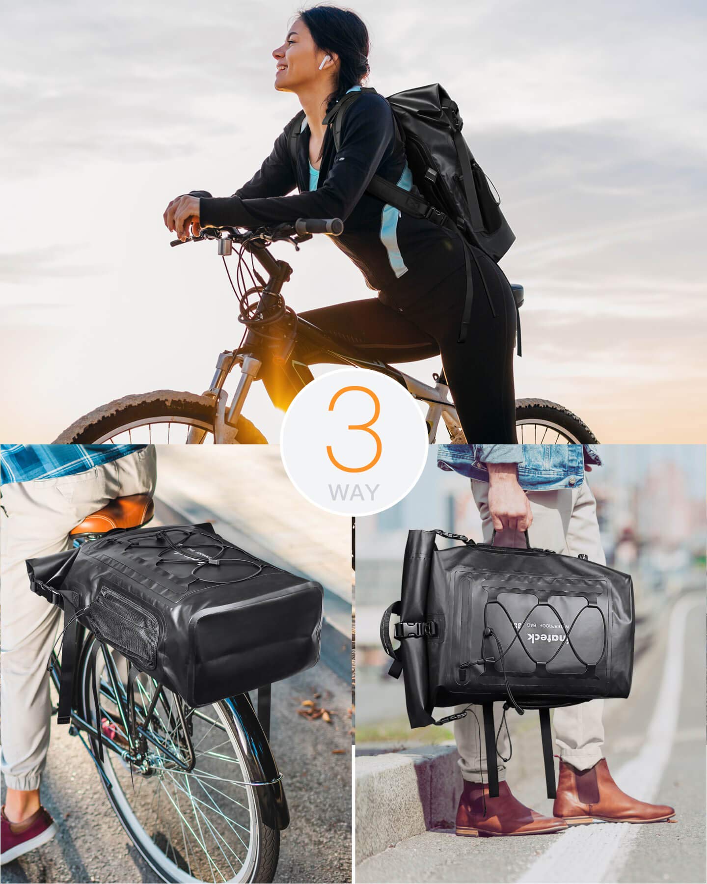 Inateck RollTop Backpack Men 30-35L Waterproof Multifunctional Organizer with Removable Shoulder Strap Drain Valve Waterproof Zipper for Cycling Outdoor Hiking