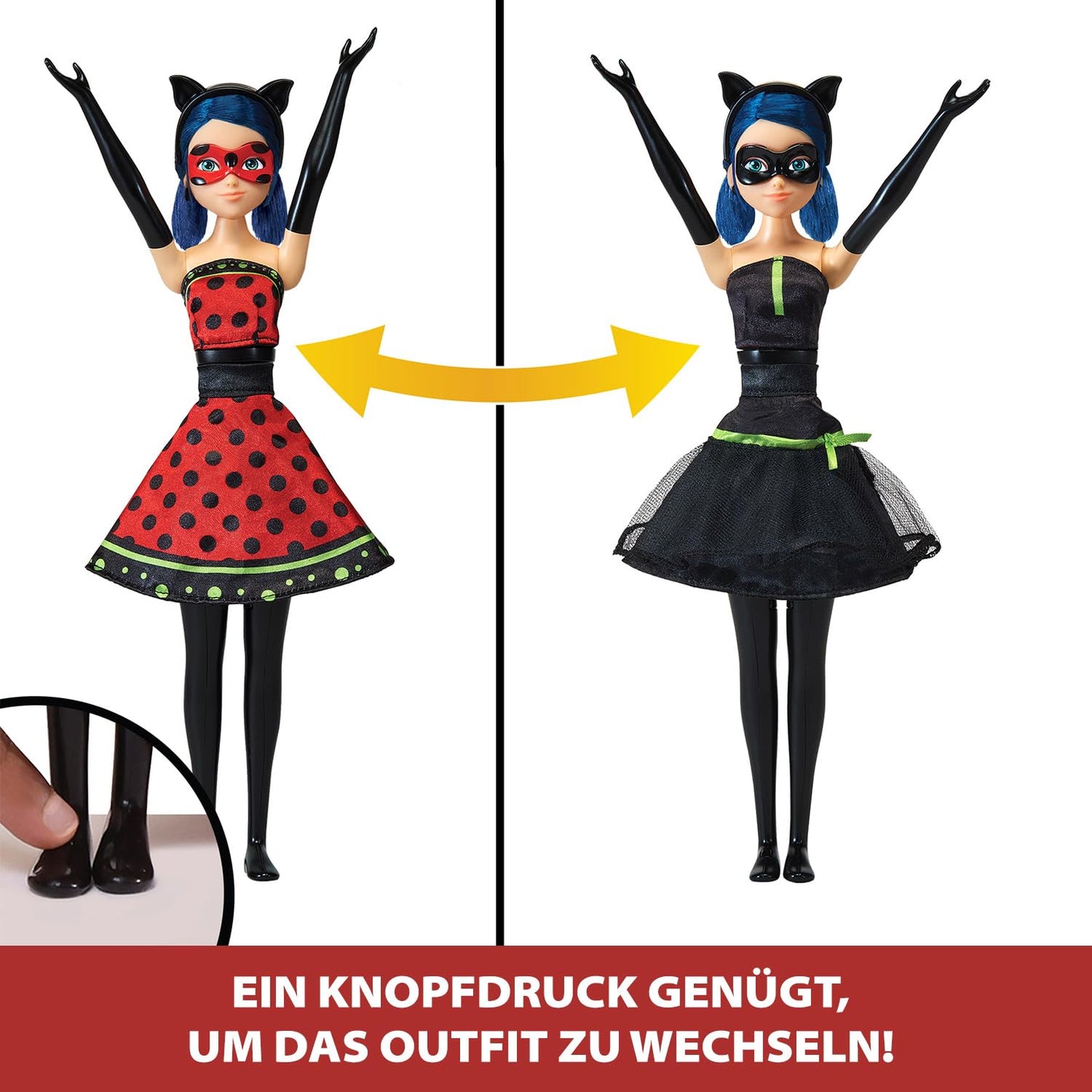 BANDAI - Miraculous - Transformation Doll Ladybug - 26 cm doll that transforms into Lady Noire and Bug Noire - Toy Moveable doll with 2 outfits - Toy for children aged 4 and up - P50414