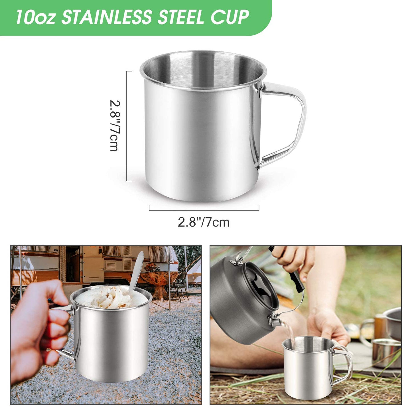 Odoland Camping Cutlery Set, outdoor utensils made of stainless steel for 2 people. Foldable utensils with plate and cup. Ideal for outdoor cooking, traveling, hiking, and camping.