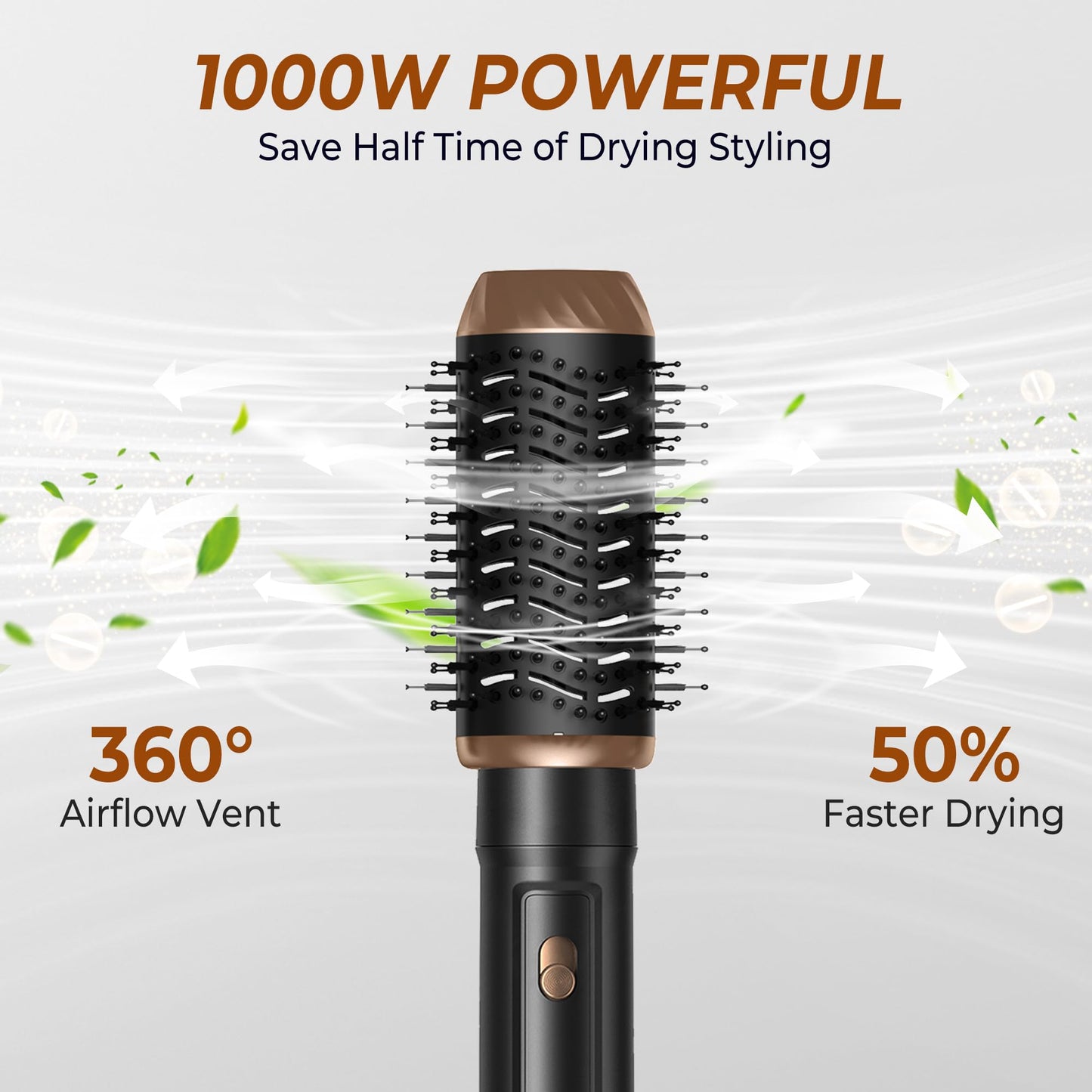 6 in 1 Hot Air Brush Set, Airstyler, with 6 attachments: 1000W Hairdryer, Round Brush Dryer Thermal Brush Airflow Curling Iron Automatic, Blow Dry Brush, Straightening Brush, Straighten, Curl, and Blow Dry Wet Hair.