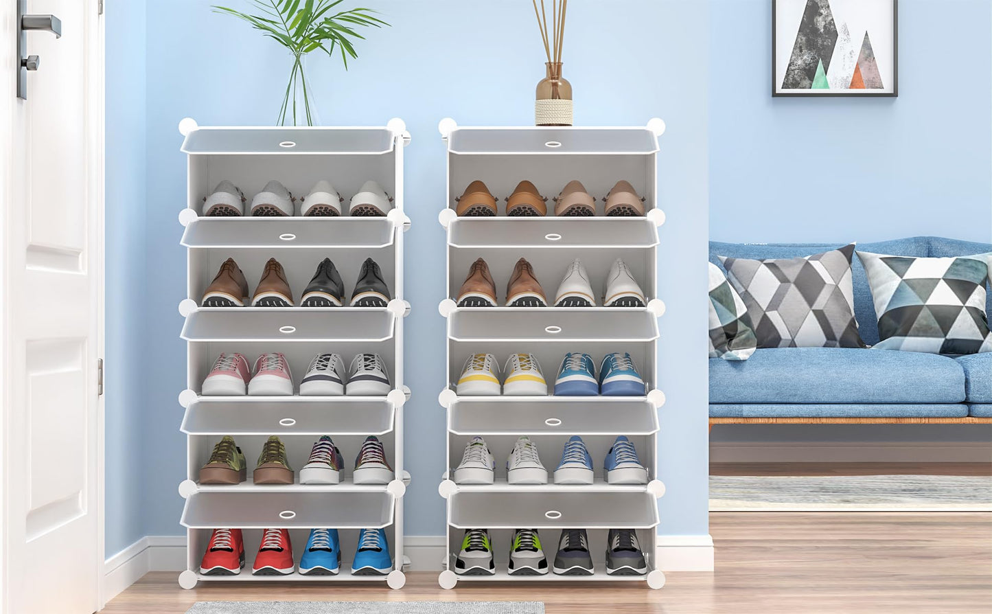HOMIDEC shoe rack, 10 levels shoe cabinet plastic shoe racks organizer for wardrobe hallway bedroom entrance, white and transparent