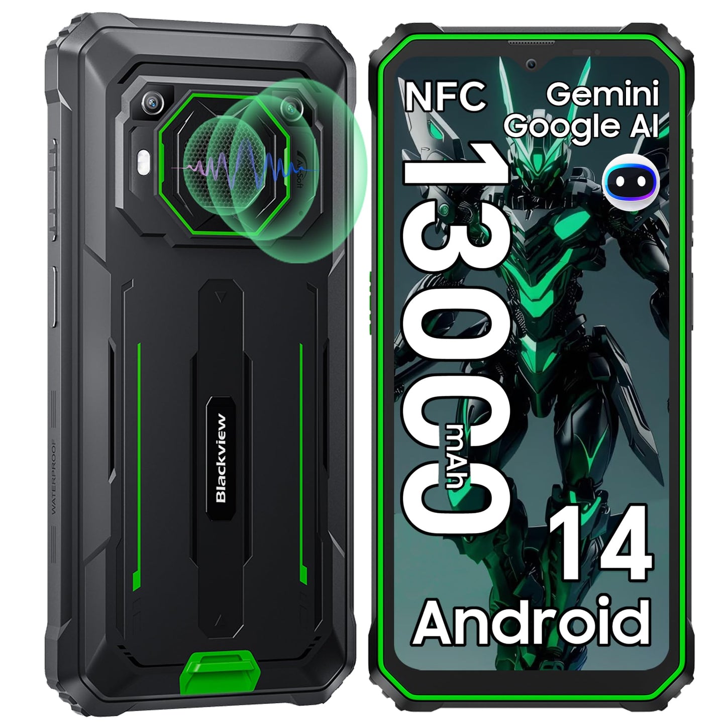 Blackview BV6200 Pro 13000mAh outdoor phone without contract Android 14.18GB+128GB rugged smartphone waterproof, 98dB speaker, Helio P35 2.3GHz, 6.56" HD+ construction phone, dual 4G/OTG/GPS/13MP/NFC