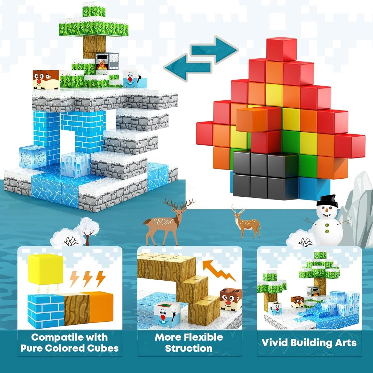 Toylogy Magnetic Building Blocks - Build Mine Magnets World Ice Edition Set, Magnetic World Kids Toy for 3 4 5 6 years Gift Girls, Magnet Game Princess Castle STEM Toy for 3+ Children