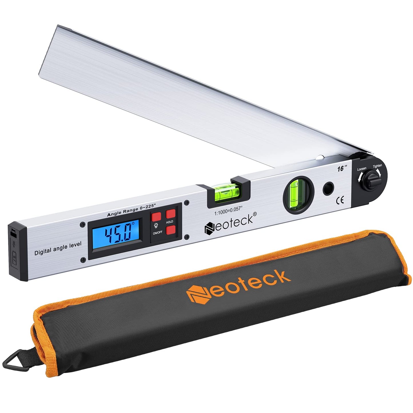 Neoteck Digital Angle Finder 400mm with LCD Spirit Level 0-225° Digital Inclinometer Angle Measuring Tool for vertical horizontal Dual-Level.