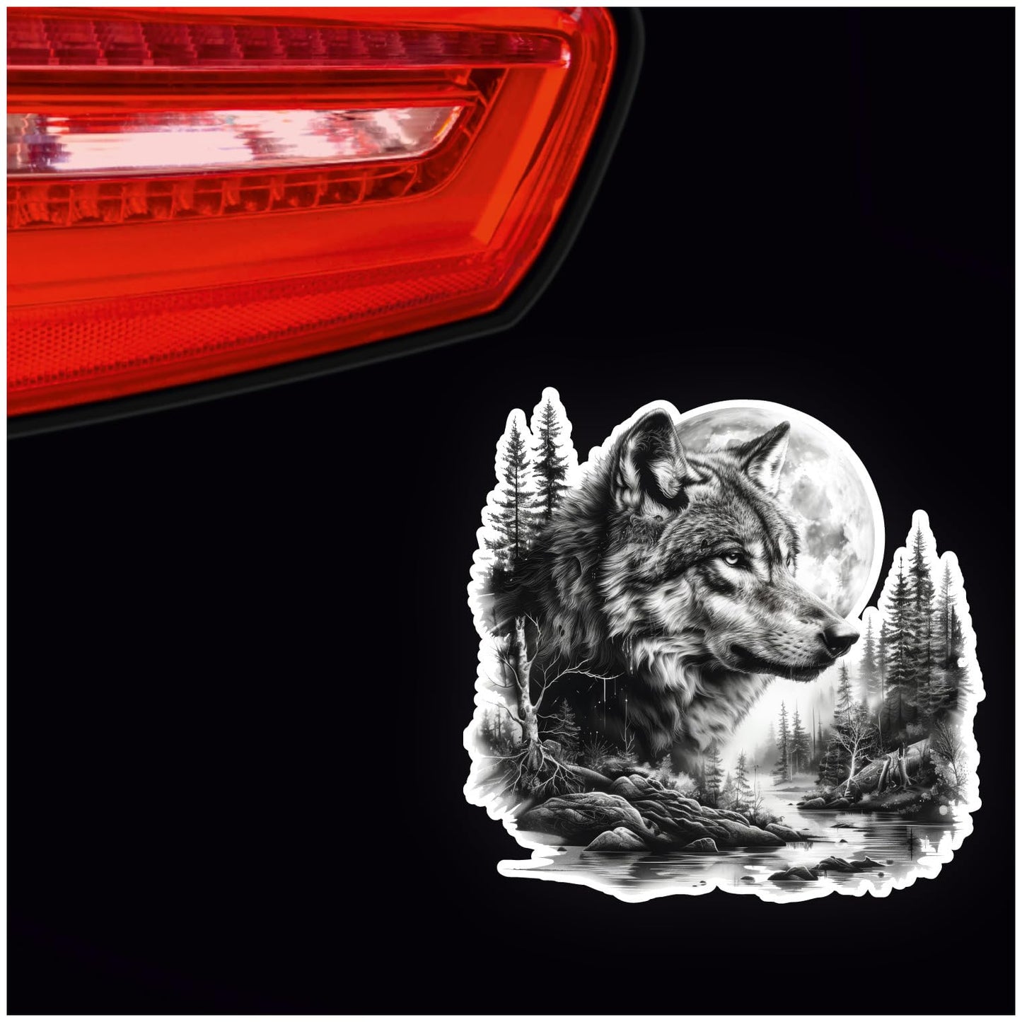Samunshi® Wolf in Forest Scene Sticker Fantasy Trees RV Motorcycle Bike Scooter or Camper Camping Trailer Mountain Bike Road Bike Sticker 40x39cm