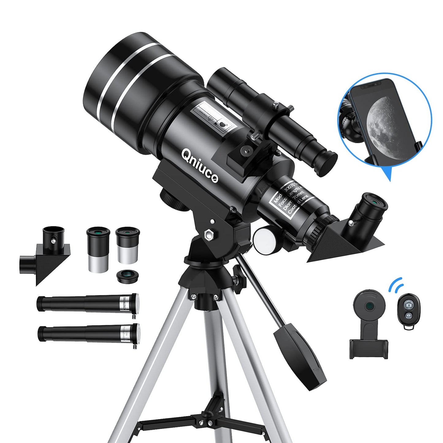 Telescope for children, astronomy telescopes, 70mm aperture, 300mm AZ mount, telescopes for adults, telescope for kids beginners with tripod, backpack