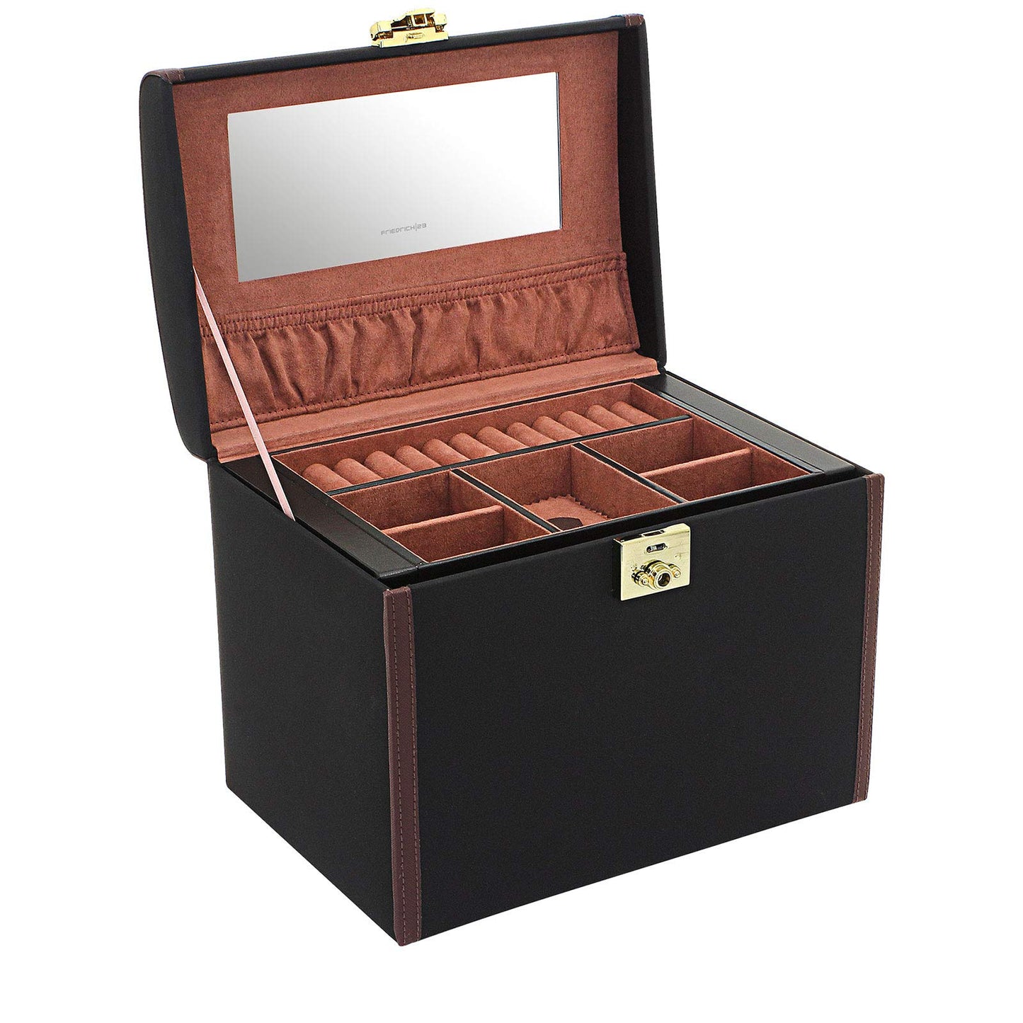 Friedrich23 Jewelry Box - Jewelry and Watch Case Copenhagen 2.0 Microfiber in black - Drawers and hinged door