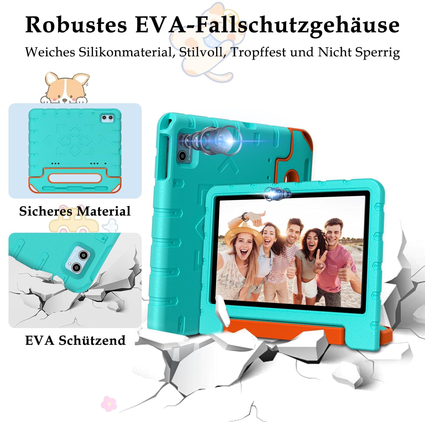 ZIOVO Kids Tablet 10-inch Android 14 with 20GB RAM + 128GB ROM (TF 1TB), WiFi 6, Octa-Core, Widevine L1, Parental Control, 6000mAh, BT 5.0, GMS Certified Kids Tablet with Eva Case - Green