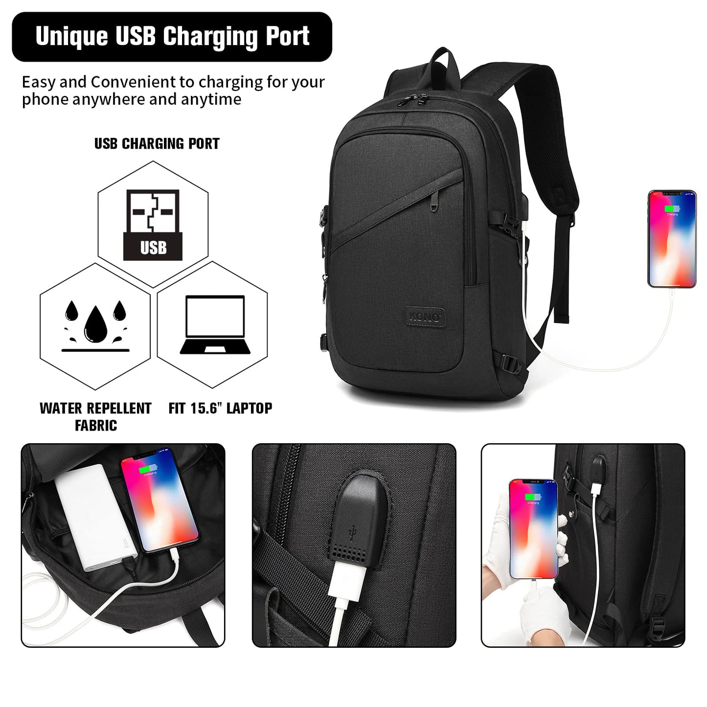 KONO laptop backpack anti-theft travel business work computer