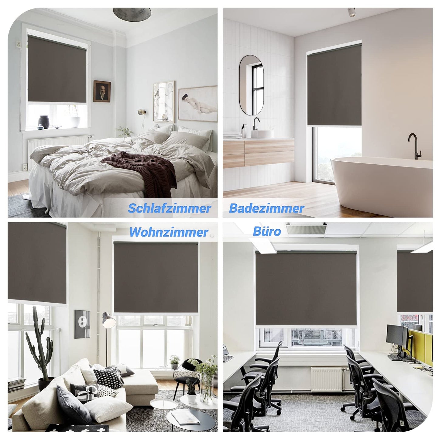 Grandekor Electric Blinds Interior, Blackout Roller Blind without drilling with remote control & Quiet Motor Dark Grey 90x130cm, Smart Blind for Windows with Metal Clamping Bracket, Thermal Roller Sun & Privacy Protection.