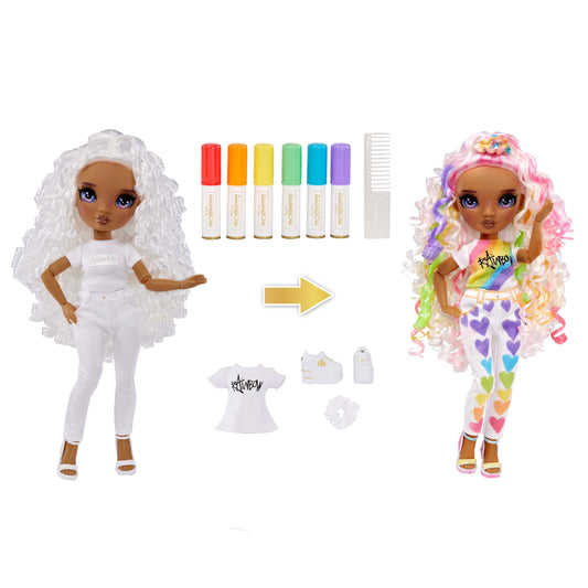 Rainbow High Color & Create DIY Fashion Doll - Purple eyes, curls, extra top & shoes, washable rainbow markers - color, create, play, wash - for children ages 4-12 & collectors.