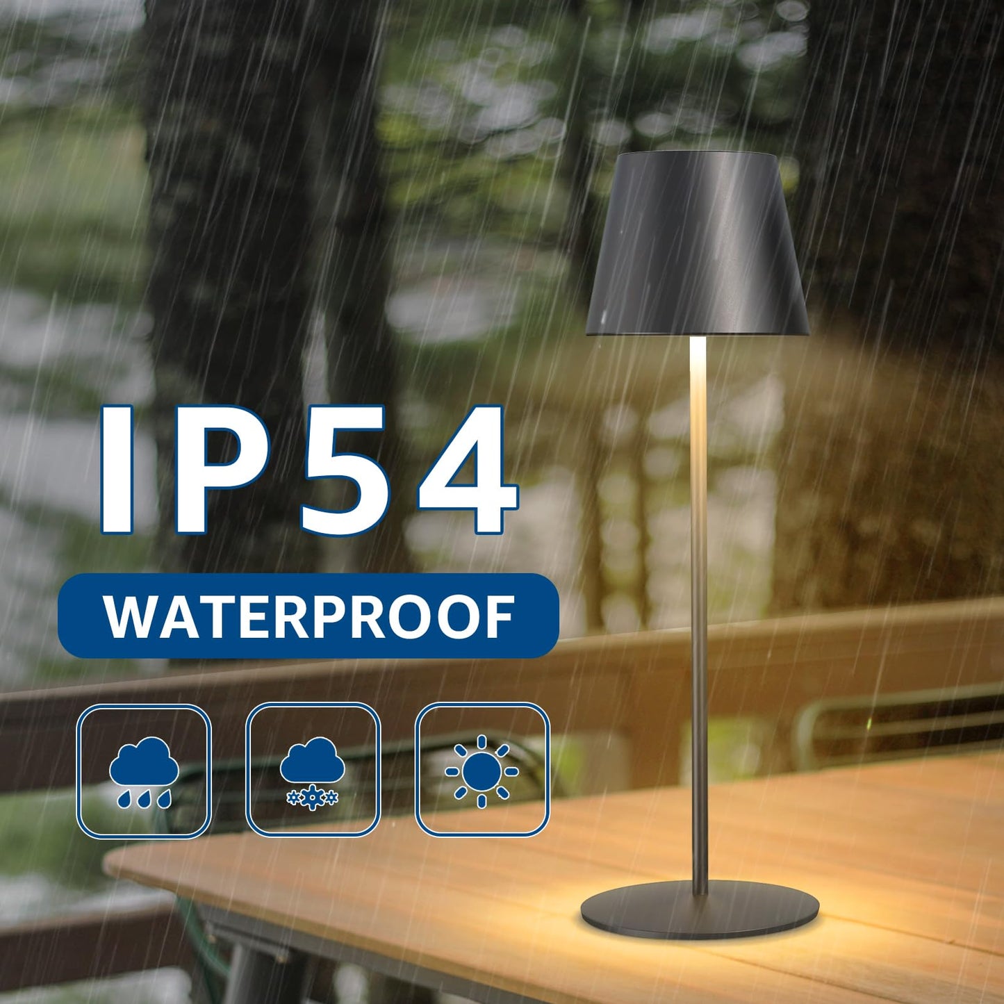 uuffoo Cordless Outdoor Table Lamp with 4000mAh LED Battery Touch Dimmable Warm White IP54 Waterproof Metal Table Lamp for Restaurant, Garden, and Bar (Black)