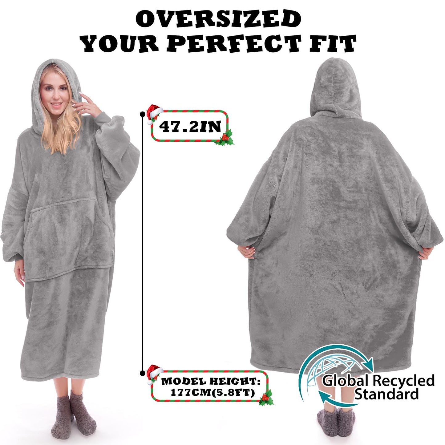 Daverose Hoodie Blanket with Sleeves and Hood for Women, Blanket Hoodie for Women, Super Soft and Warm Flannel Snuggle Blanket with Sleeves, Oversized Blanket Hoodie as Gifts for Men Women