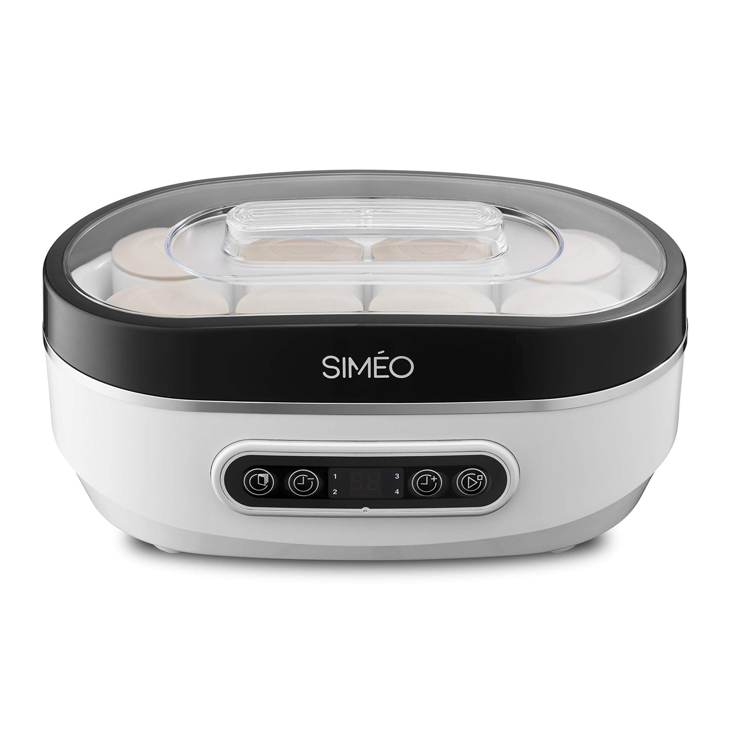 Simeo Siméo YVA640 Yogurt Maker, 20 W, for Classic Yogurt at Home, with Plant-based Drinks and Desserts, 125 ml, 500 ml - 30 x 17 x 15.3 cm, Plastic, 8 Ceramic Pots + 2 Glass