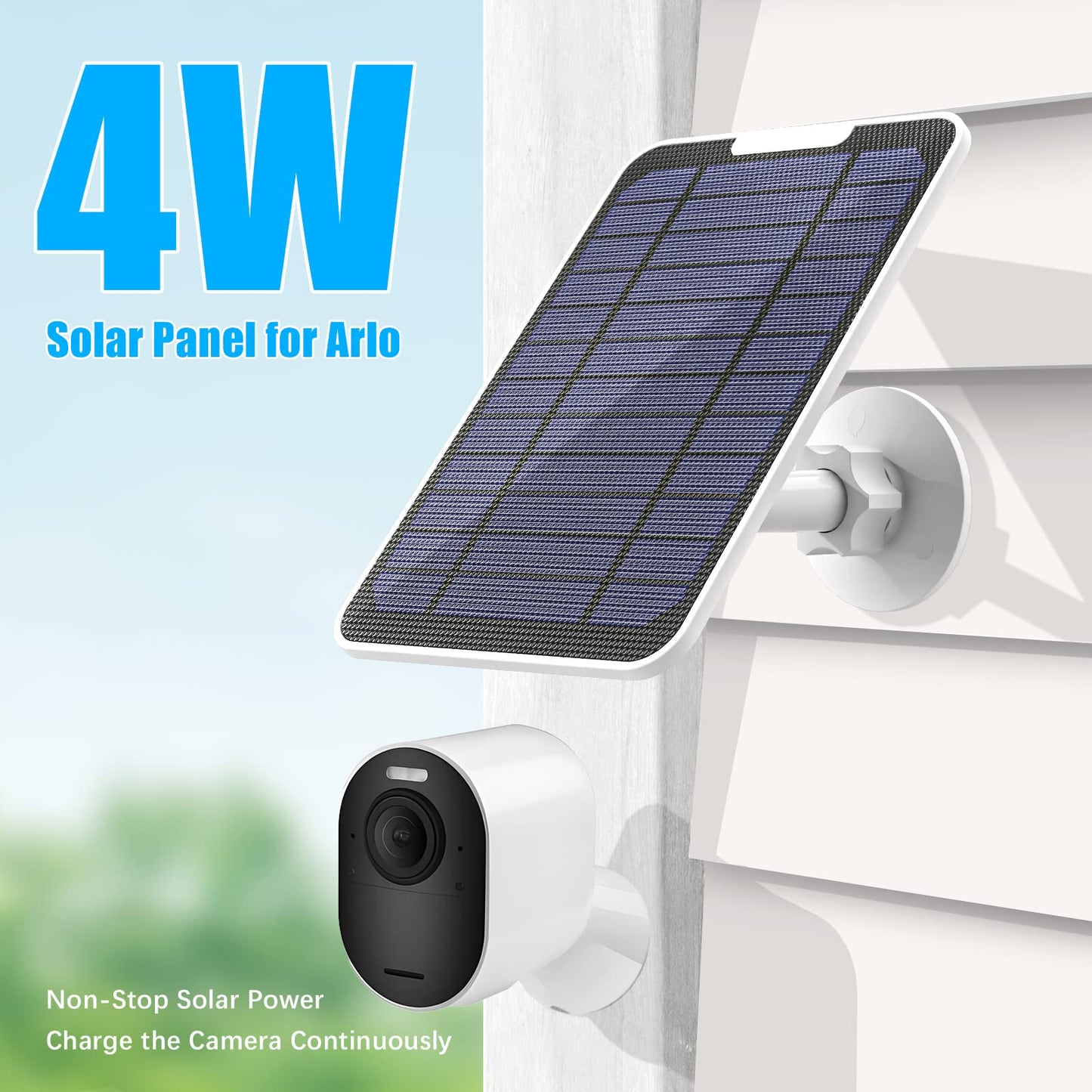 4W solar panel charger, compatible with Arlo Pro 3/4/5S/Ultra/Ultra 2/Go 2, 3m charging cable, IP65 weatherproof solar panel with 360° wall mount (magnetic connector)