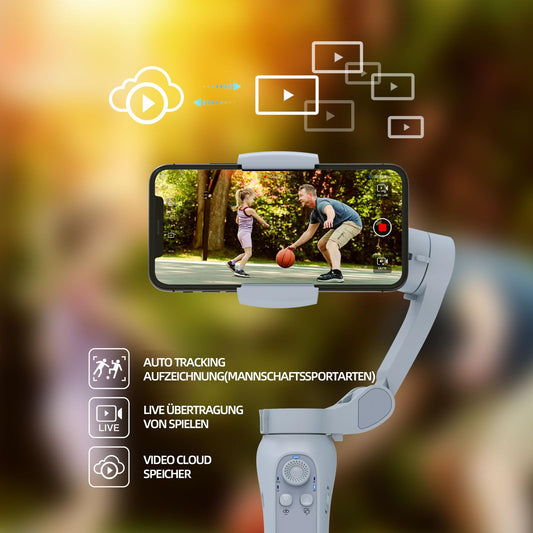 XbotGo sports camera for basketball and soccer games, AI automatic recording, 3-axis phone gimbal, portable and foldable, vlogging stabilizer for Android and iPhone gimbal.