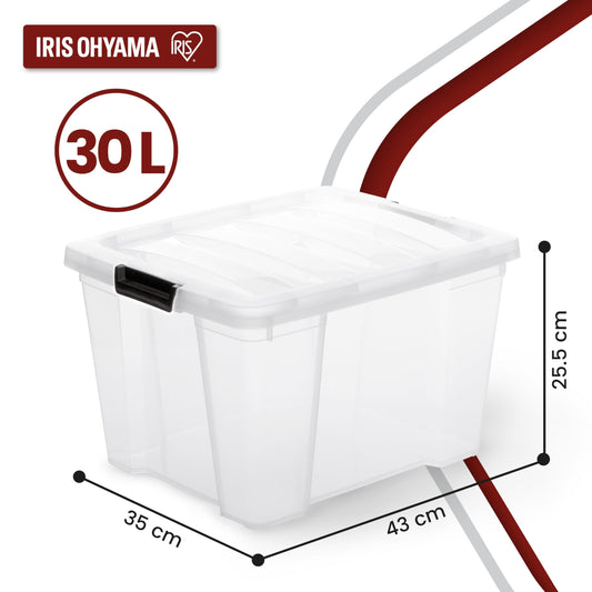 Iris Ohyama storage boxes with lids, 30L, 3-pack, Transparent, Secure closure, Stackable, Handles, Bedroom, Closet, Office, Organization, BPA-free plastic, Storage containers, HB-30