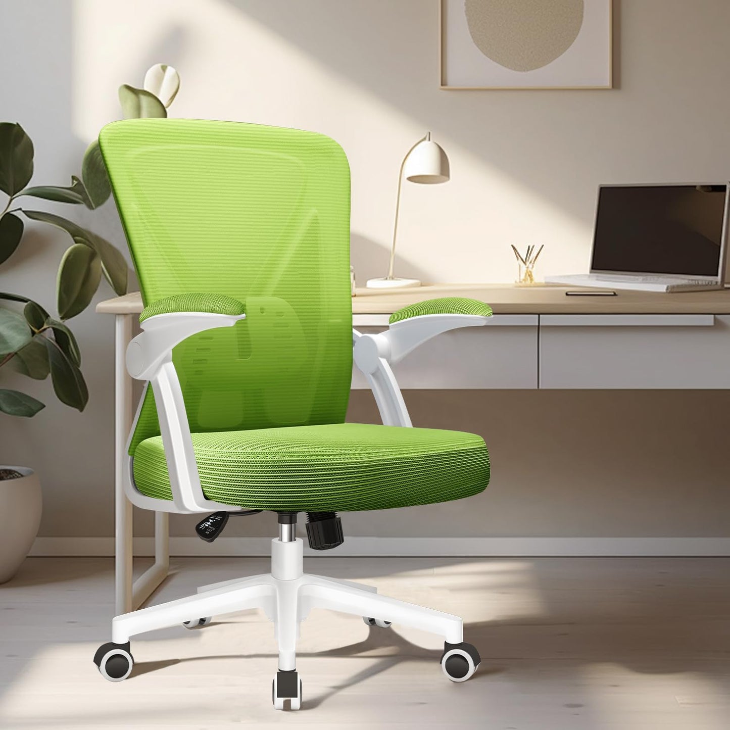 Hinonde office chair, Ergonomic office chair, Height adjustable office chairs, Swivel chair with lumbar support, Desk chair with foldable armrests, Mesh chair with rocking function, Green office chair.