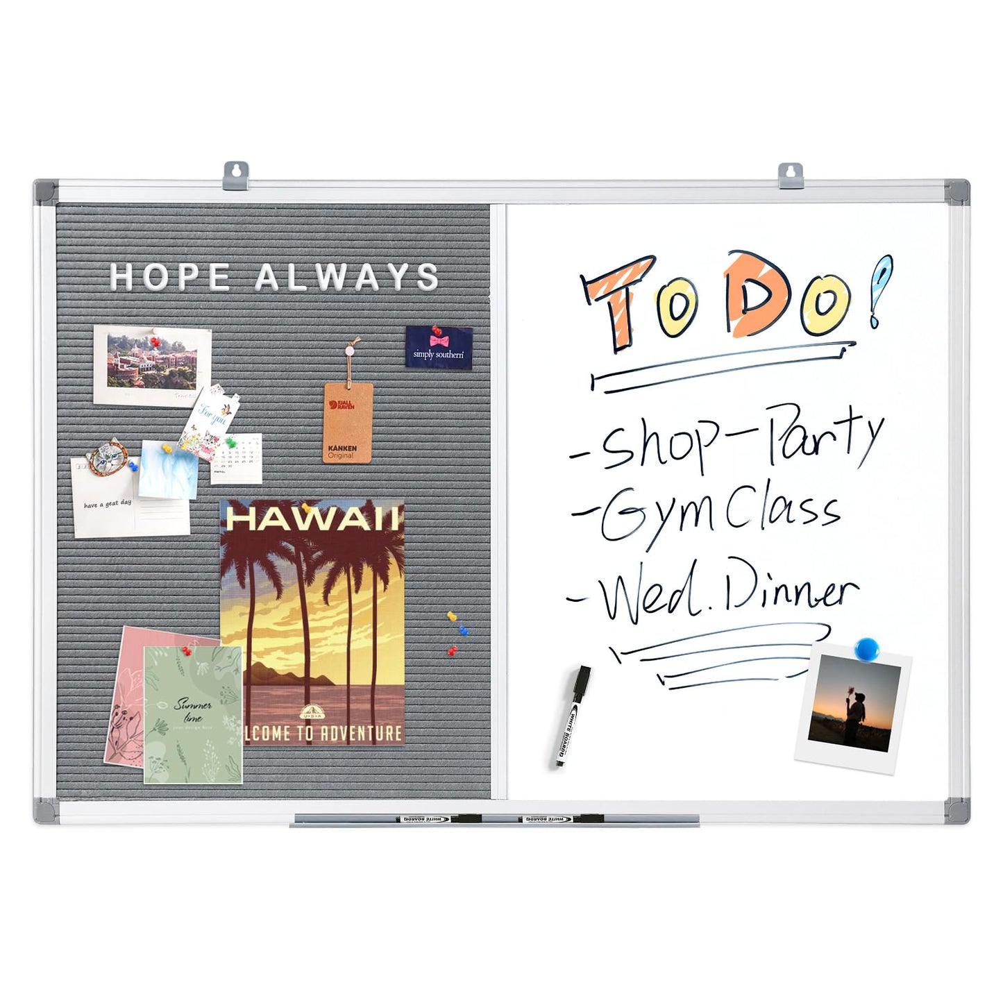 MAKELLO Magnetic Whiteboard with Pinboard - Felt Letter Board 60x45 cm, Memo Board for Kitchen, Home, and Office - includes Marker, Pins, Letters, Magnets