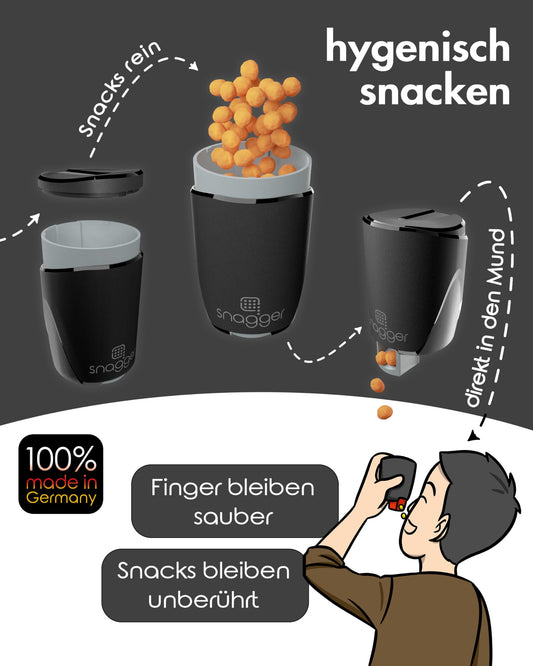 Snagger DOUBLE PACK - The snack dispenser/clean hands while snacking/suitable for peanuts, NicNacs, and more/gamer gift, gifts for men and women, Nicnac dispenser/(Double Pack Black Edition)