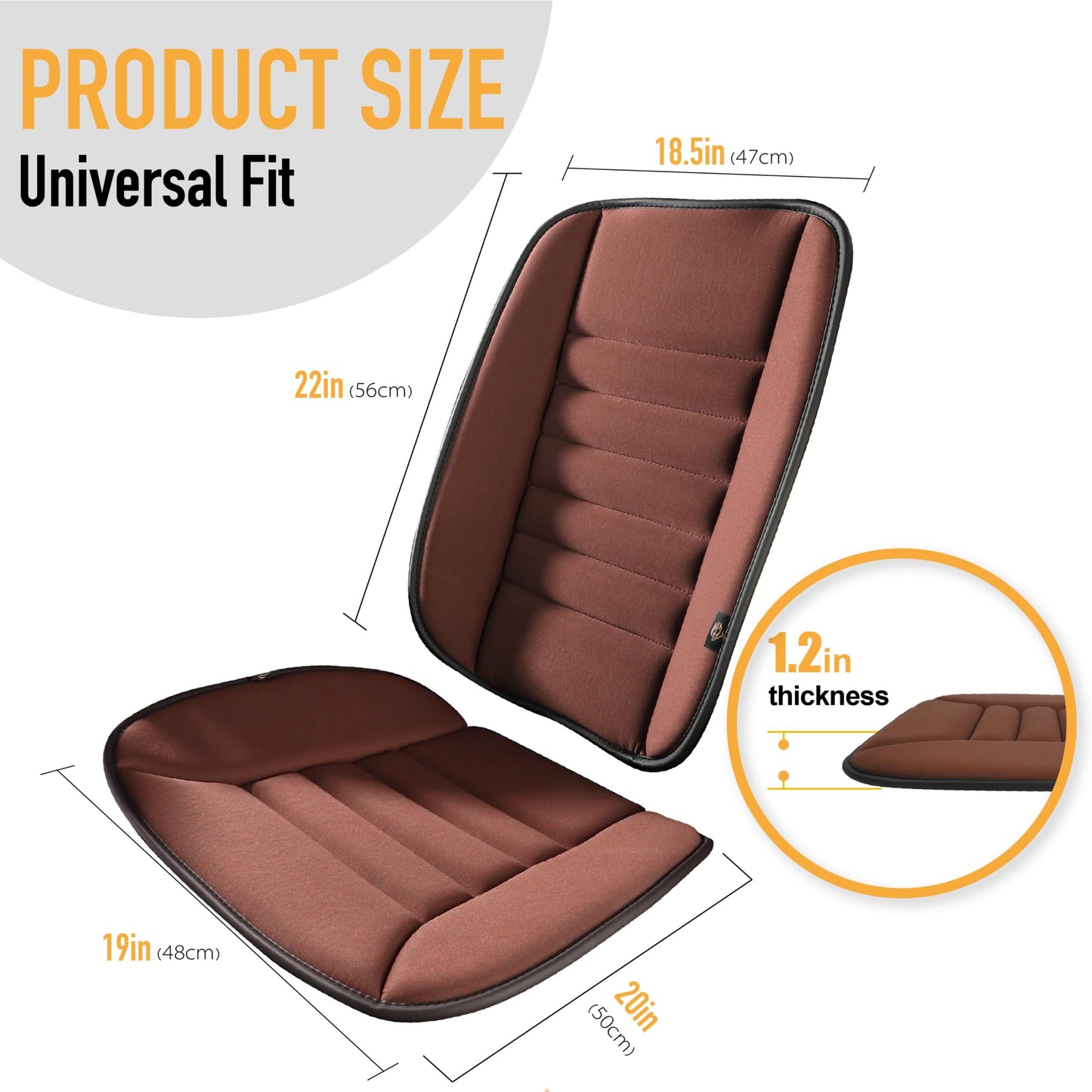 Kingphenix car seat cushion with back support cushion: enhanced comfort memory foam design for pain relief, great for drivers and office use, ergonomic lumbar comfort for extended sitting, Brown