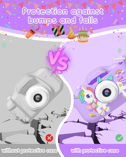 Children's camera, OAEBLLE digital camera, kids camera for 3 4 5 6 7 8 9 10 11 12 year old girls boys birthday gift Christmas toy, anti-drop digital cameras with 32GB TF card - purple.